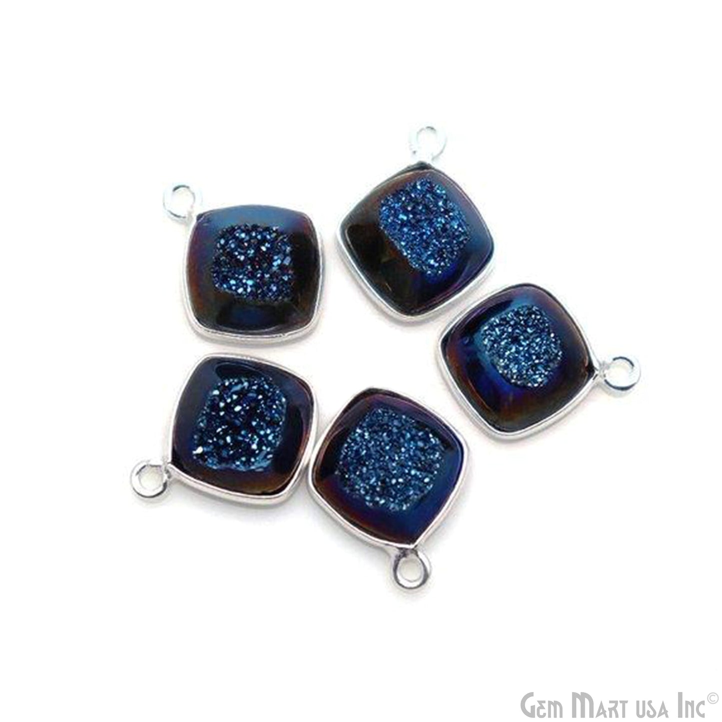 Window Druzy 10mm Cushion Shape Bezel Cave Druzy Gemstone Connector (Pick Your Color, Bail, Plating)
