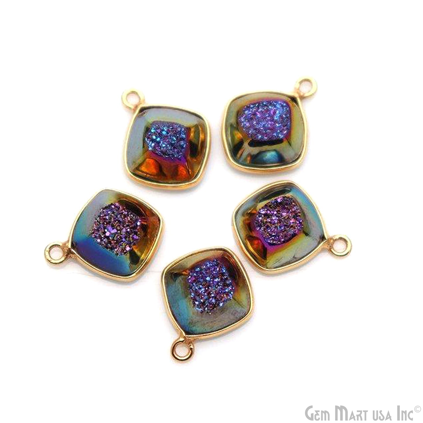 Window Druzy 10mm Cushion Shape Bezel Cave Druzy Gemstone Connector (Pick Your Color, Bail, Plating)