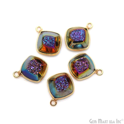 Window Druzy 10mm Cushion Shape Bezel Cave Druzy Gemstone Connector (Pick Your Color, Bail, Plating)