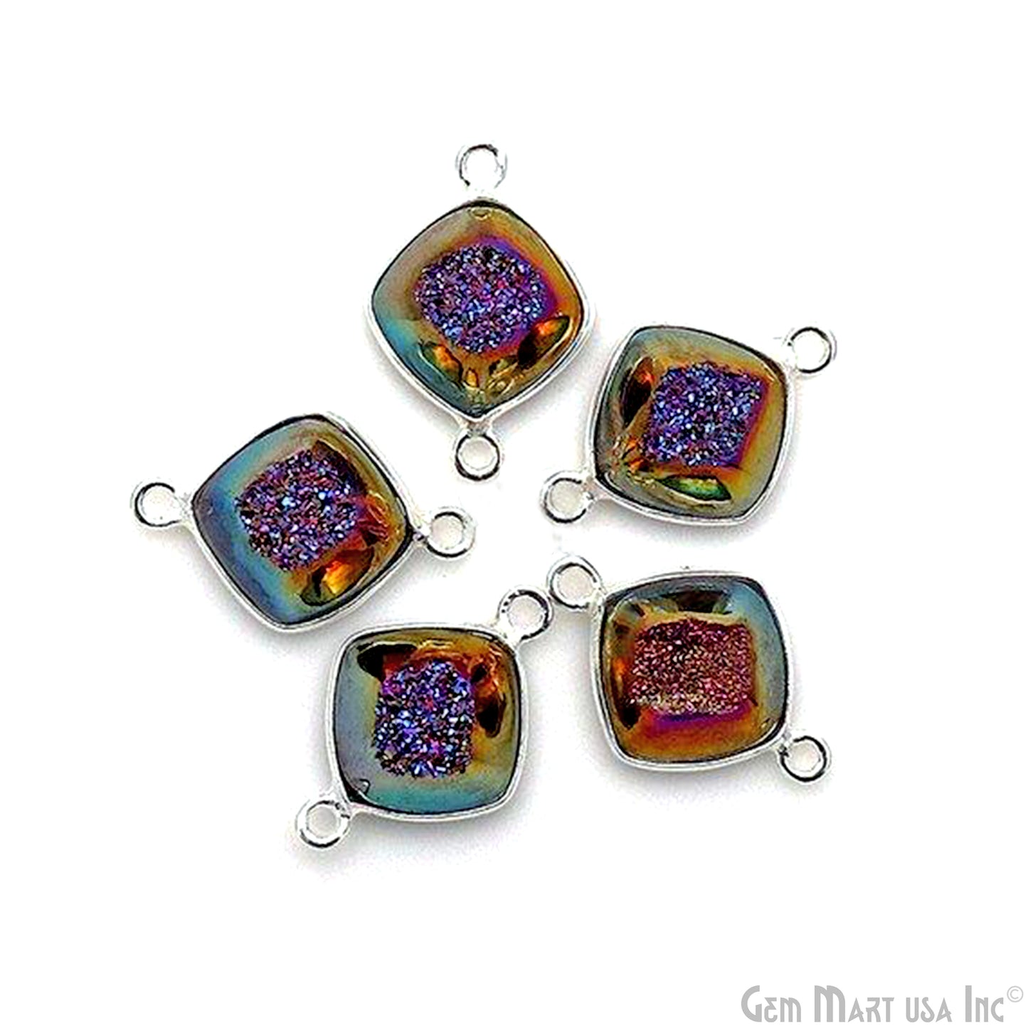 Window Druzy 10mm Cushion Shape Bezel Cave Druzy Gemstone Connector (Pick Your Color, Bail, Plating)