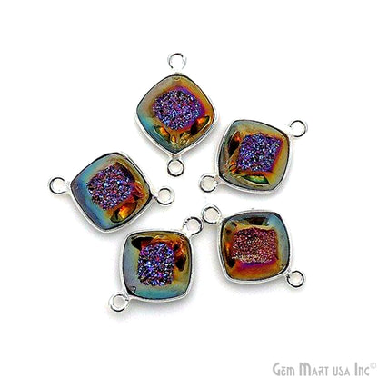 Window Druzy 10mm Cushion Shape Bezel Cave Druzy Gemstone Connector (Pick Your Color, Bail, Plating)