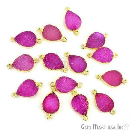 Clearance Pink Color Druzy Gold Electroplated 12x16mm Pears Double Bail Druzy Connector