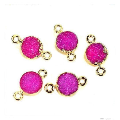 Color Druzy Round 8mm Double Bail Gold Electroplated Gemstone Connector