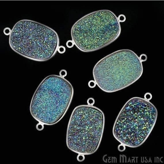 Clearance Titanium Druzy 13x18mm Octagon Silver Double Bail Gemstone Connector
