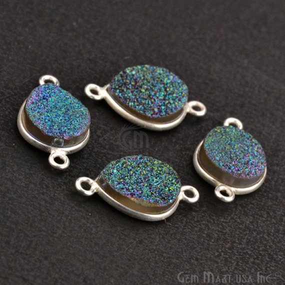 Titanium Druzy 10x12mm Pears Gold Plated Bail Gemstone Connector (Pick Color, Bail, Plating) - GemMartUSA