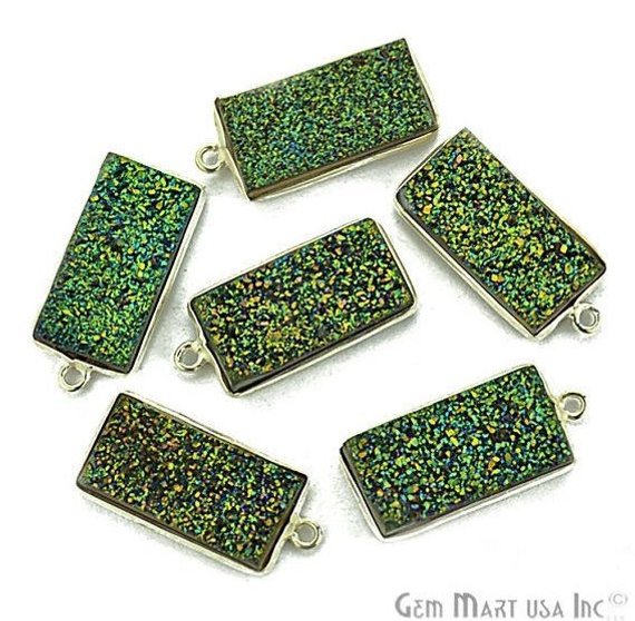 Titanium Druzy 10x20mm Octagon Bezel Gemstone Connector (Pick Your Color, Bail, Plating) - GemMartUSA