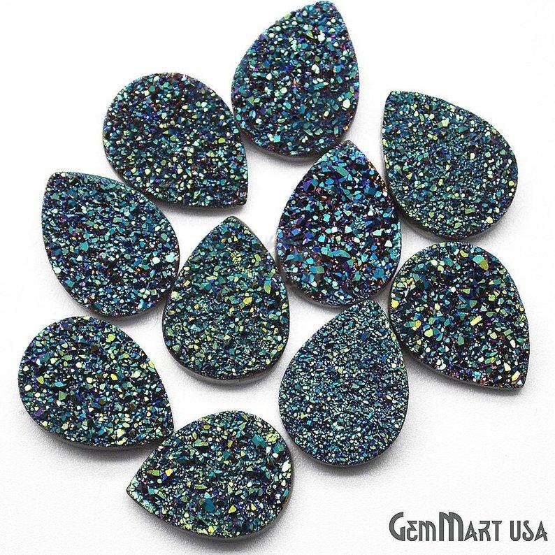 Plain Druzy 12x16mm Pear Shape Loose Cabochon (Pick Your Color) - GemMartUSA