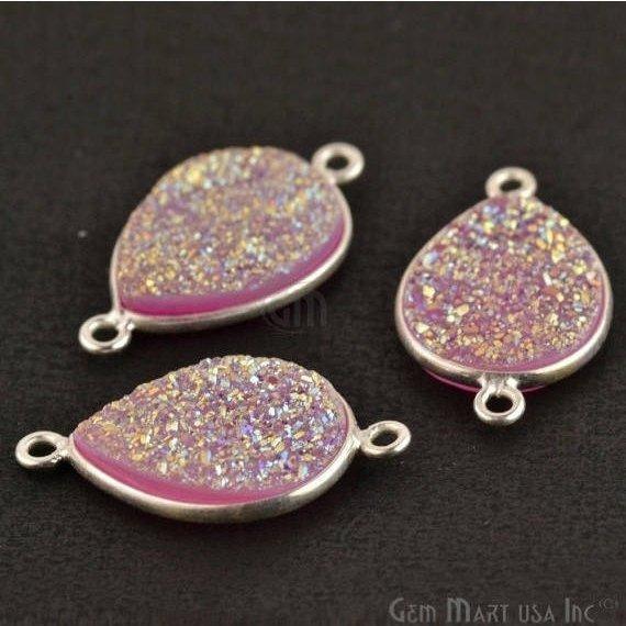 Clearance Titanium Druzy 12x16mm Pears Silver Double Bail Gemstone Connector