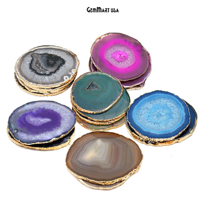 Agate Slice Coaster, Natural Gemstone Coaster, Rock & Crystal Coaster, Organic/Silver/Gold Plated Drinkware