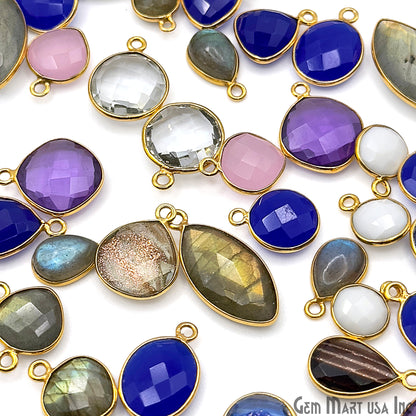 Gold Plated Pendant Bulk Lot, Single Bail Bezel Gemstones, Jewelry Making Supplies, DIY Jewelry Starter Kit, 18 pcs Craft Pack, GemMartUSA