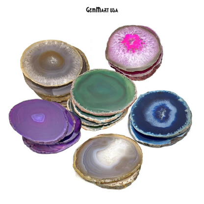 Agate Slice Coaster, Natural Gemstone Coaster, Rock & Crystal Coaster, Organic/Silver/Gold Plated Drinkware