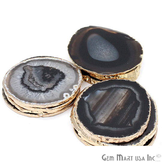 Agate Slice Coaster, Natural Gemstone Coaster, Rock & Crystal Coaster, Organic/Silver/Gold Plated Drinkware