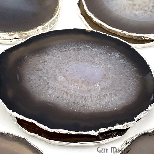 Agate Slice Coaster, Natural Gemstone Coaster, Rock & Crystal Coaster, Organic/Silver/Gold Plated Drinkware
