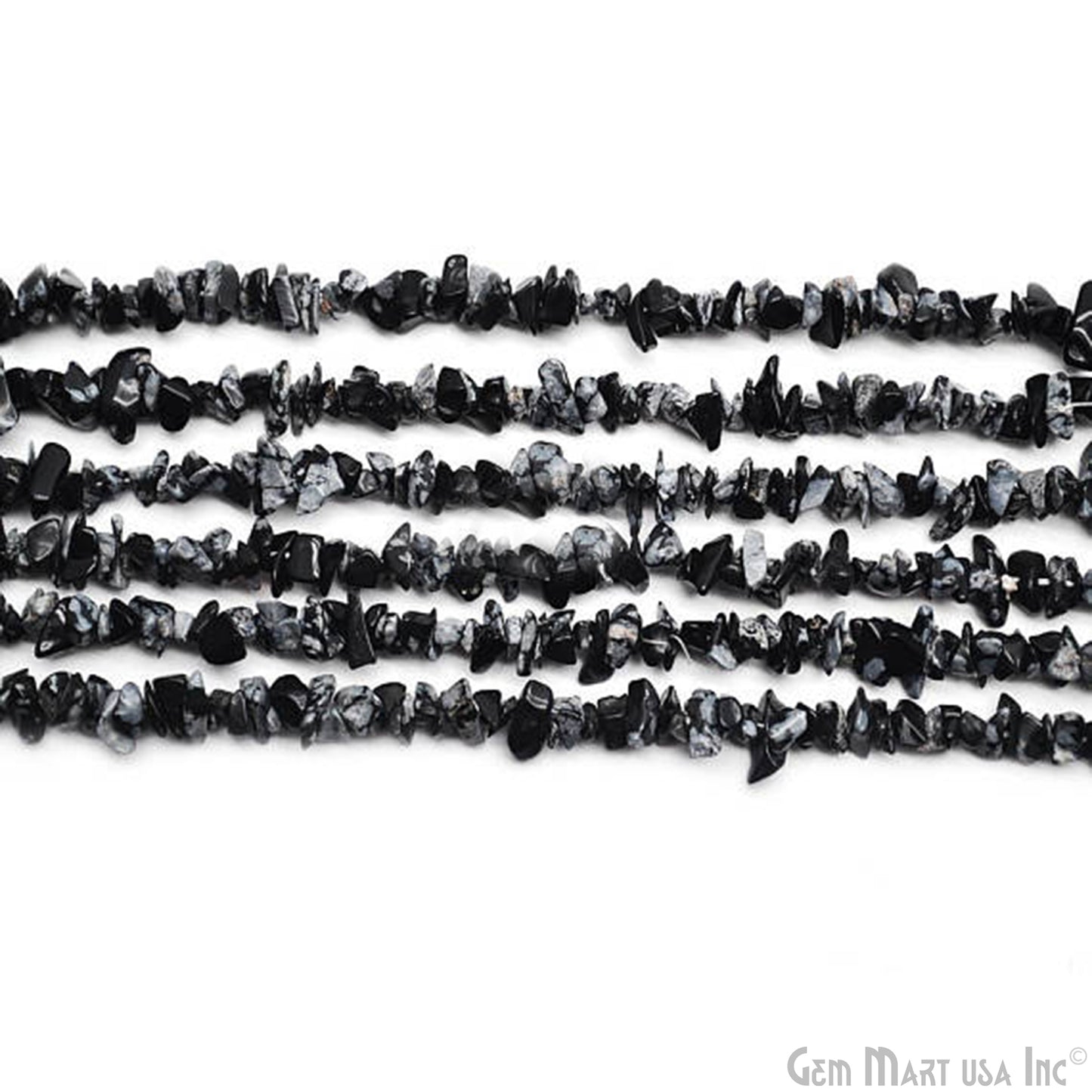 Black Obsidian Chip Beads, 34 Inch, Natural Chip Strands, Drilled Strung Nugget Beads, 3-7mm, Polished, GemmartUSA (CHBO-70001)
