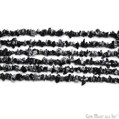 Black Obsidian Chip Beads, 34 Inch, Natural Chip Strands, Drilled Strung Nugget Beads, 3-7mm, Polished, GemmartUSA (CHBO-70001)