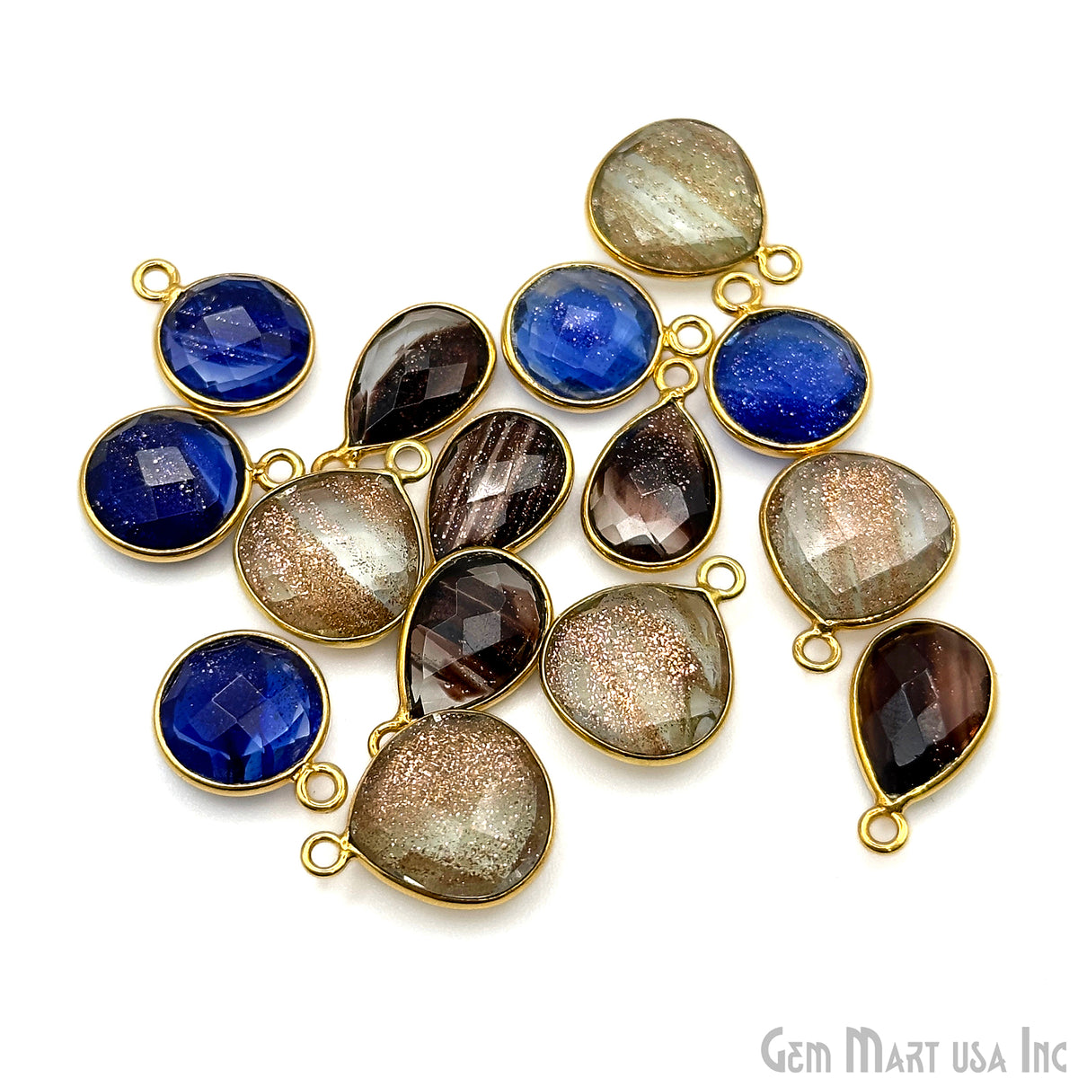 Gold Plated Pendant Bulk Lot, Single Bail Bezel Gemstones, Jewelry Making Supplies, DIY Jewelry Starter Kit, 18 pcs Craft Pack, GemMartUSA