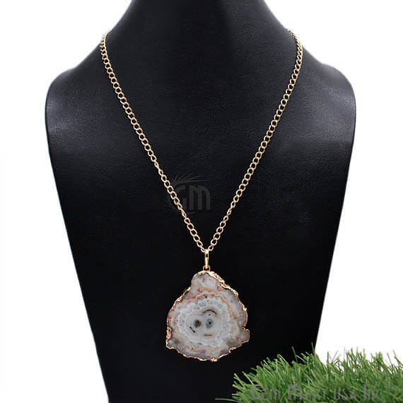 One Of A Kind Druzy Gold Electroplated Necklace Chain Pendant