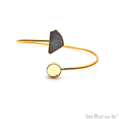 Gold Electroplated Adjustable Gemstone with Druzy Stacking Bangle Bracelet