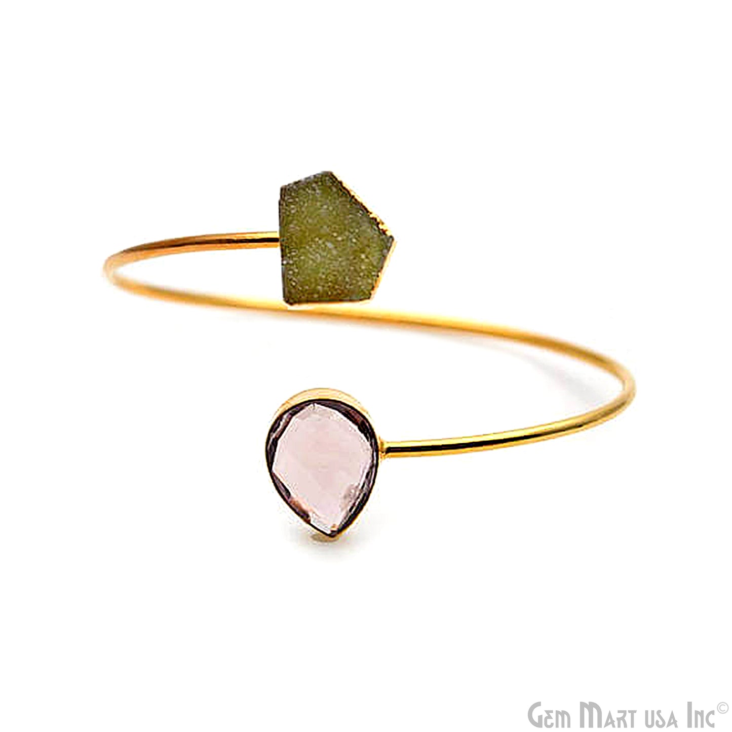 Gold Electroplated Adjustable Gemstone with Druzy Stacking Bangle Bracelet