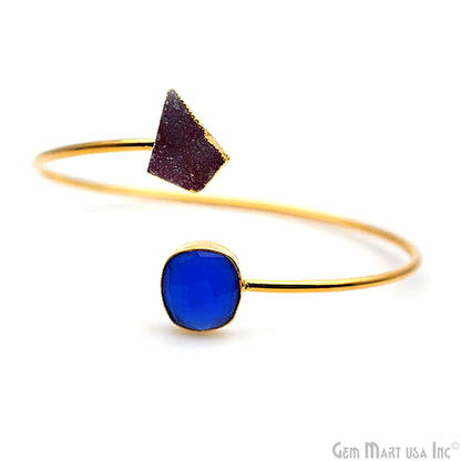 Gold Electroplated Adjustable Gemstone with Druzy Stacking Bangle Bracelet