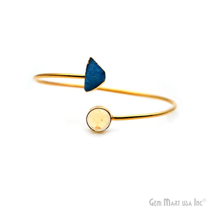 Gemstone With Druzy Gold Edged Adjustable Stacking Bangle Bracelet