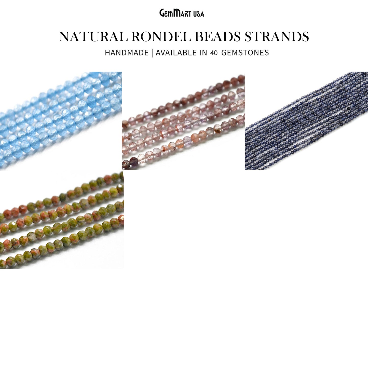 Rondelle Beads, 12-13 Inch Bead Strands, Natural Strung Gemstone, 2-2.5mm, Faceted, GemMartUSA (70000)