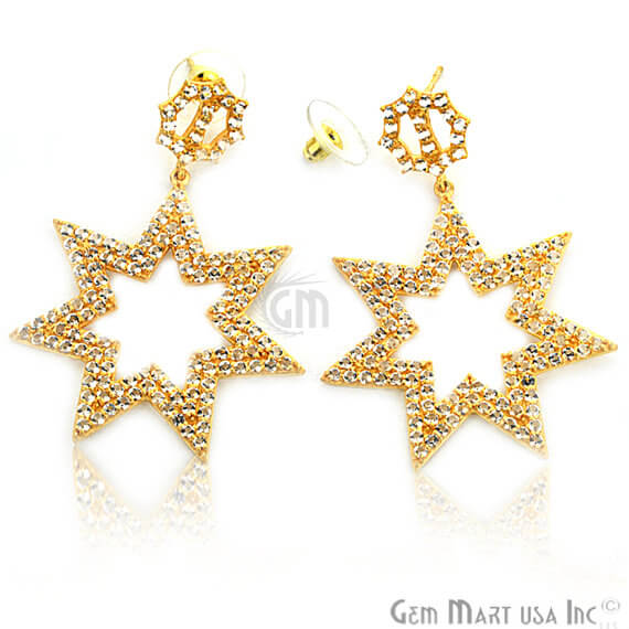 Gold Vermeil Studded With Micro Pave White Topaz Dangle Earring