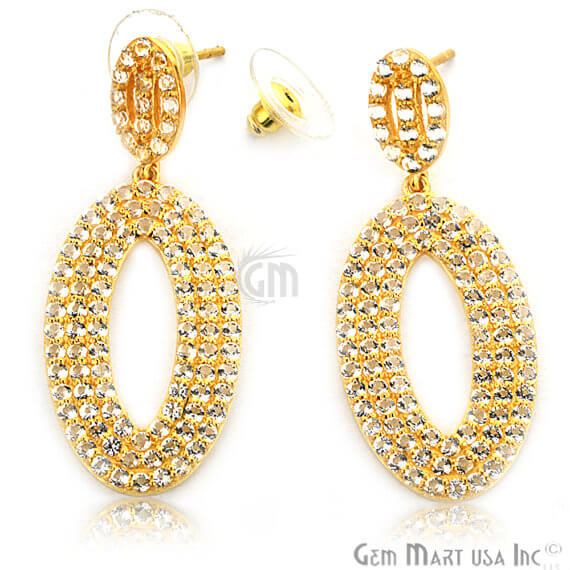 Gold Vermeil Studded With Micro Pave White Topaz Dangle Earring