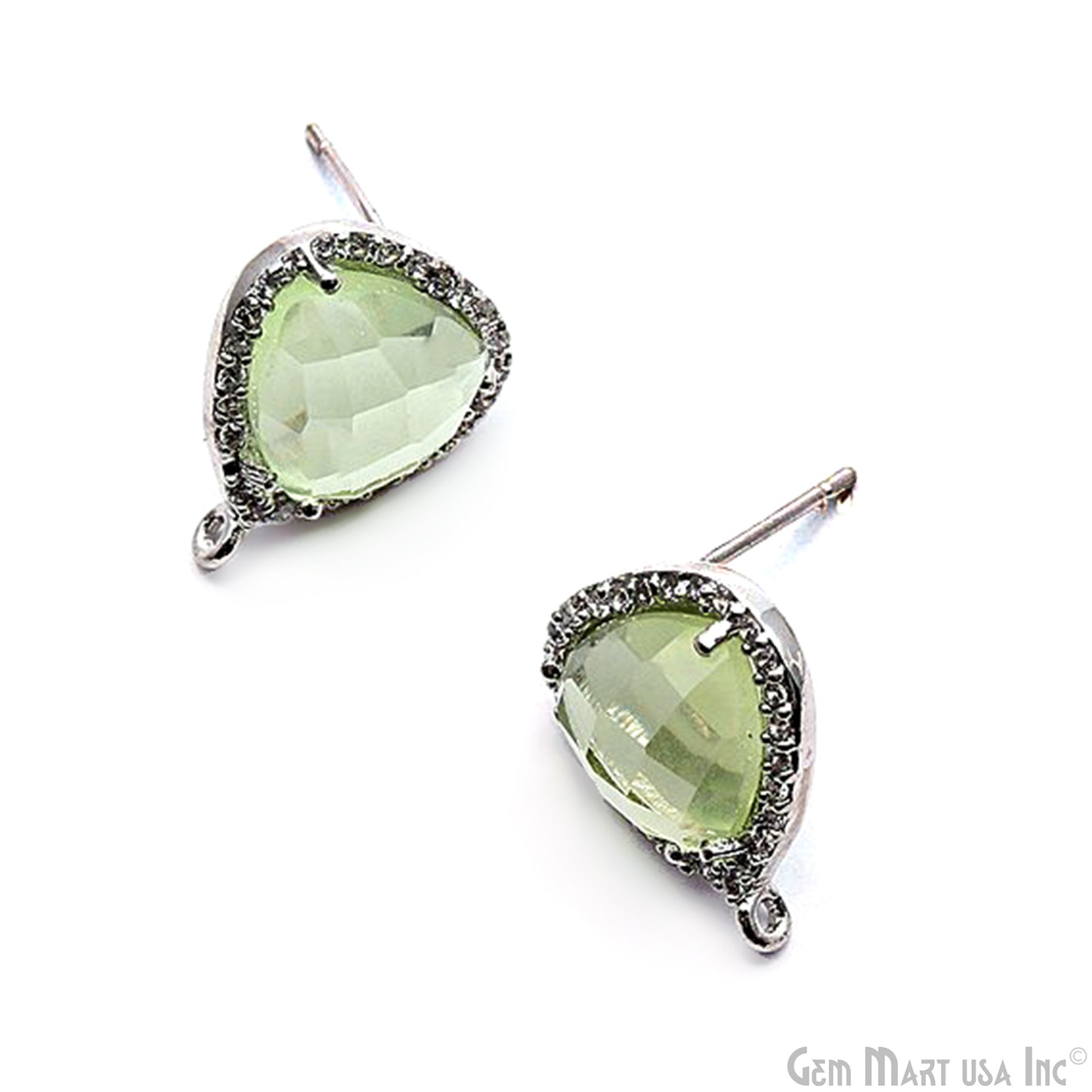 Green Amethyst DIY Gemstone Cubic Zircon 15x12mm Silver Plated Loop Connector Stud Earrings