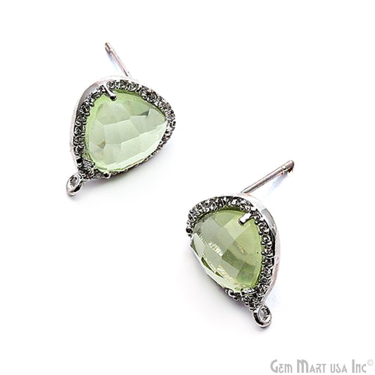 Green Amethyst DIY Gemstone Cubic Zircon 15x12mm Silver Plated Loop Connector Stud Earrings