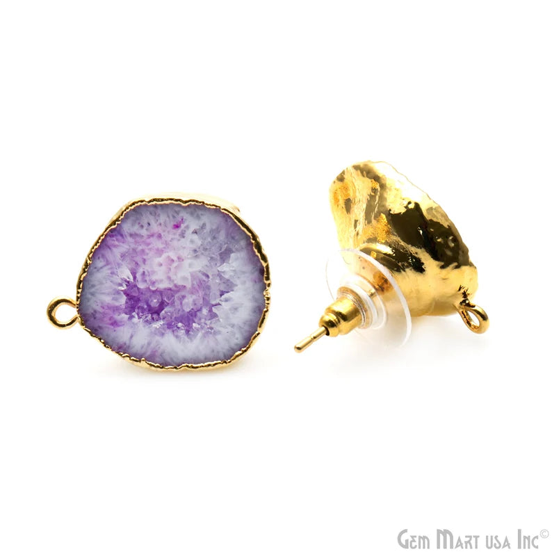 DIY Agate Slice Geode Druzy 21x18mm Gold Edged Loop Connector Studs Earrings