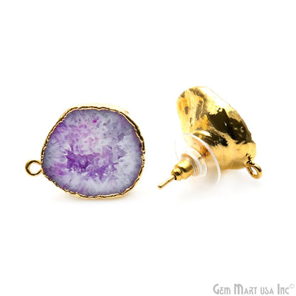 DIY Agate Slice Geode Druzy 21x18mm Gold Edged Loop Connector Studs Earrings