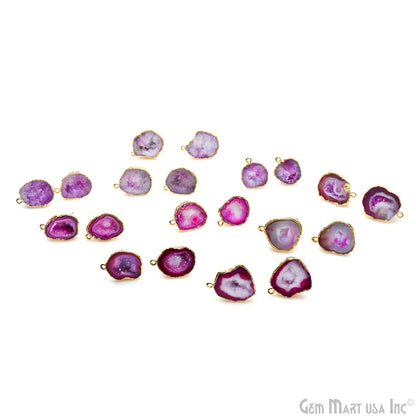 DIY Agate Slice Geode Druzy 21x18mm Gold Edged Loop Connector Studs Earrings