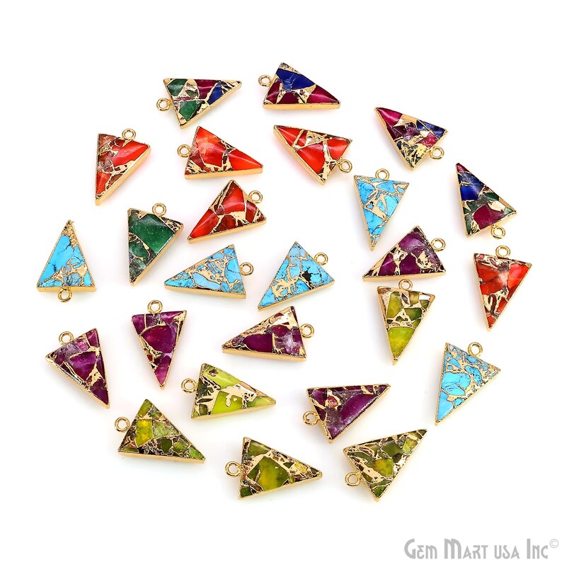 Triangle Mosaic Gemstone Charm 25x15mm Gold Electroplated Single Bail Gemstone Connector