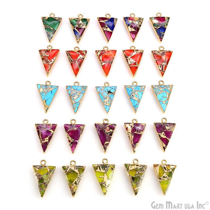 Triangle Mosaic Gemstone Charm 25x15mm Gold Electroplated Single Bail Gemstone Connector
