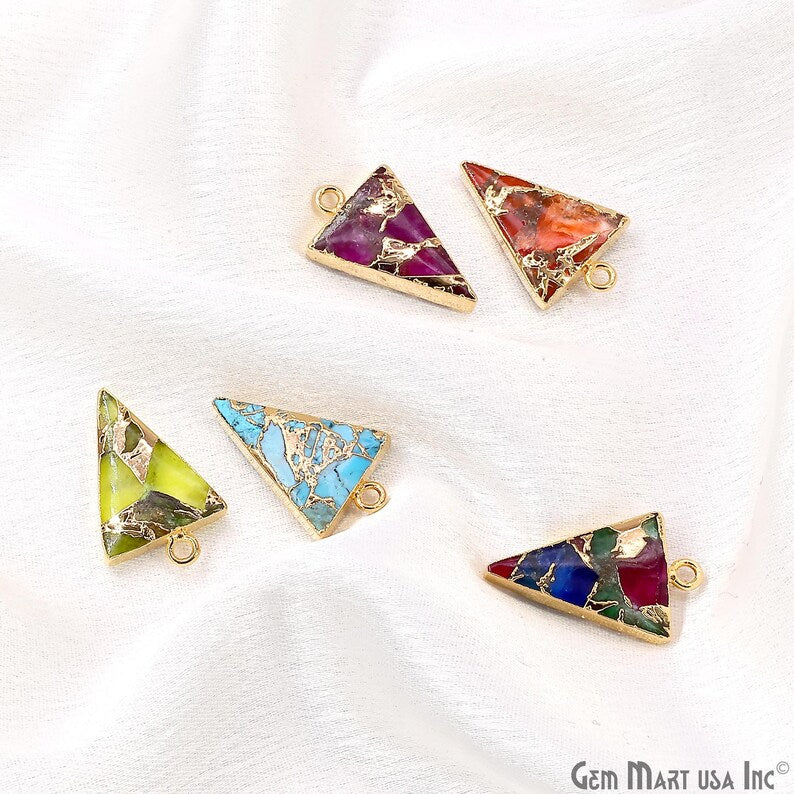 Triangle Mosaic Gemstone Charm 25x15mm Gold Electroplated Single Bail Gemstone Connector