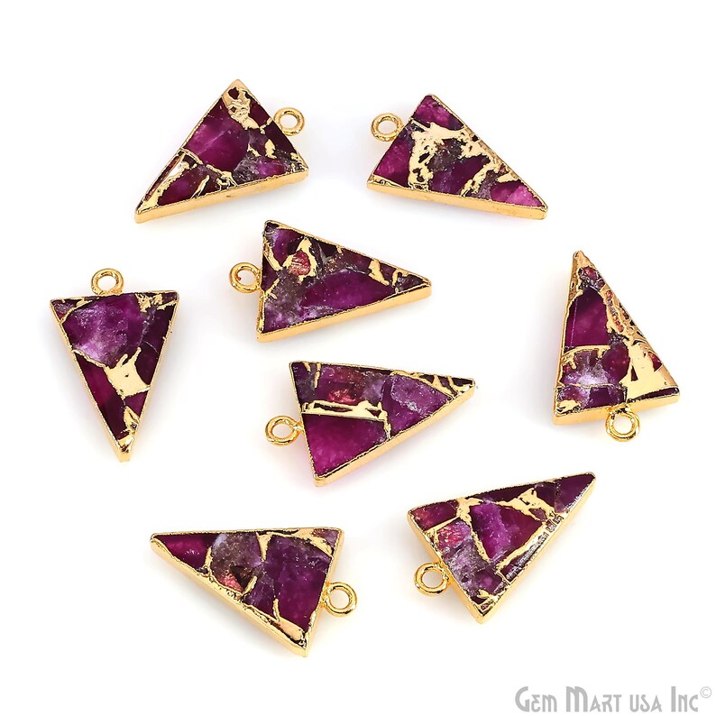 Triangle Mosaic Gemstone Charm 25x15mm Gold Electroplated Single Bail Gemstone Connector