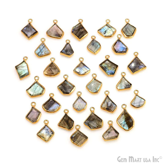 Labradorite Rough Gemstone 19x10mm Gold Plated Single Bail Charm Connector