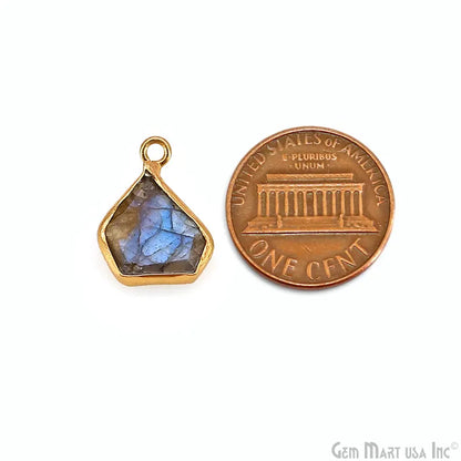 Labradorite Rough Gemstone 19x10mm Gold Plated Single Bail Charm Connector