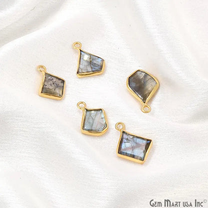 Labradorite Rough Gemstone 19x10mm Gold Plated Single Bail Charm Connector