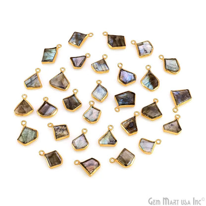 Labradorite Rough Gemstone 19x10mm Gold Plated Single Bail Charm Connector