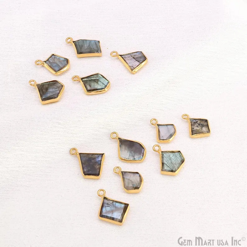 Labradorite Rough Gemstone 19x10mm Gold Plated Single Bail Charm Connector