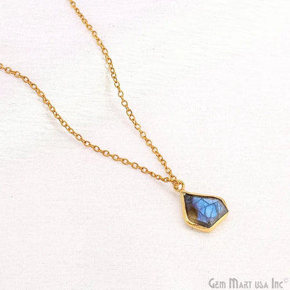 Labradorite Rough Gemstone 19x10mm Gold Plated Single Bail Charm Connector