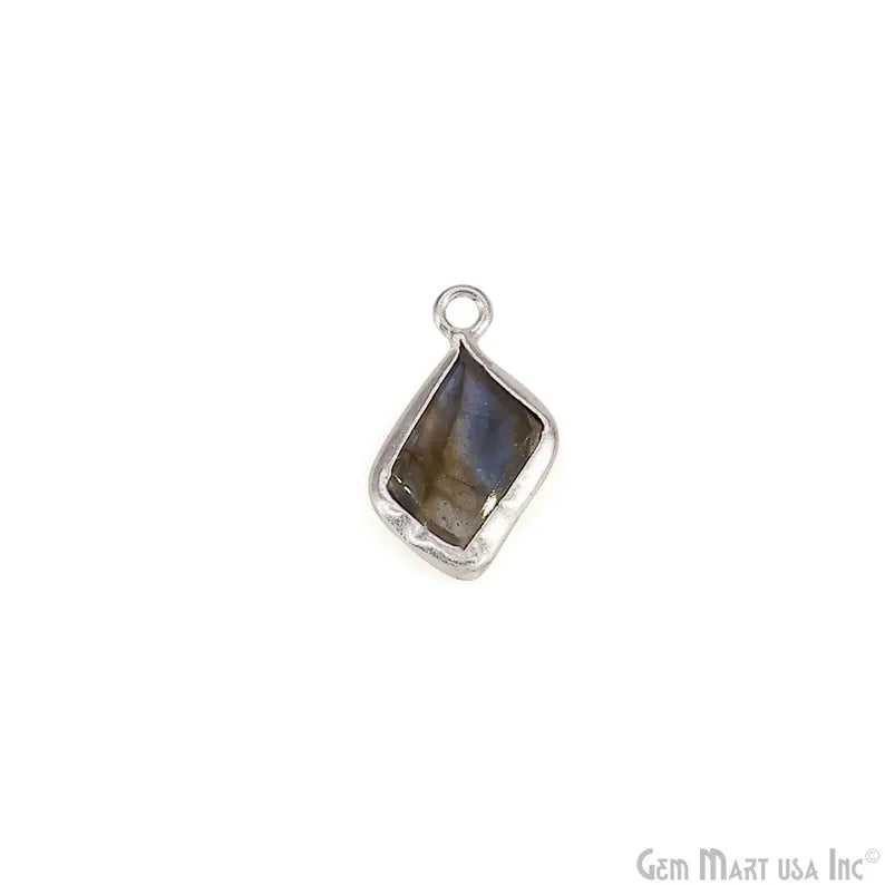 Labradorite Rough Gemstone 19x10mm Silver Plated Single Bail Charm Connector