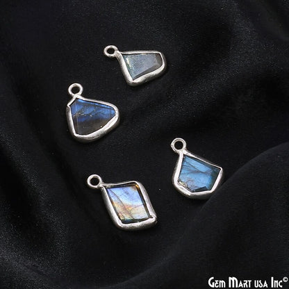 Labradorite Rough Gemstone 19x10mm Silver Plated Single Bail Charm Connector