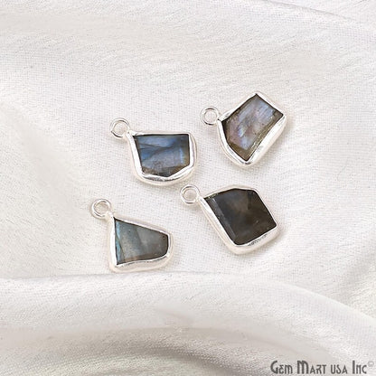 Labradorite Rough Gemstone 19x10mm Silver Plated Single Bail Charm Connector