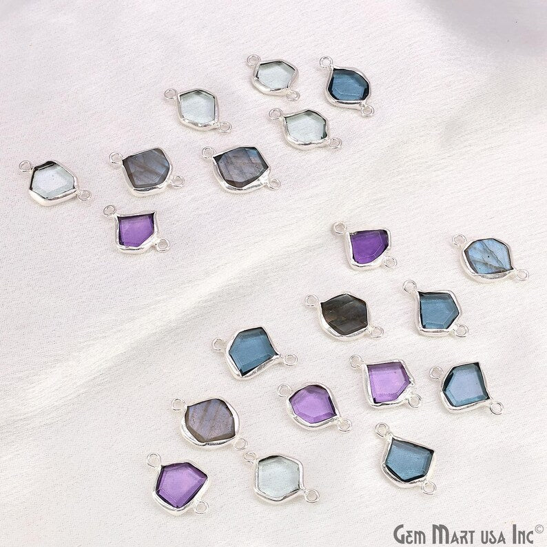 Geometric Flat Gemstone 21x13mm Silver Electroplated Double Bail Connector