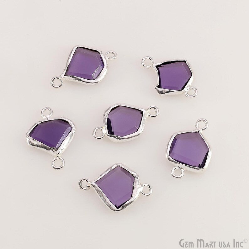 Geometric Flat Gemstone 21x13mm Silver Electroplated Double Bail Connector