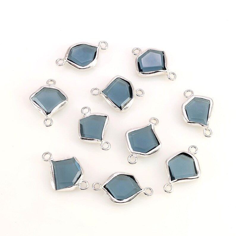 Geometric Flat Gemstone 21x13mm Silver Electroplated Double Bail Connector