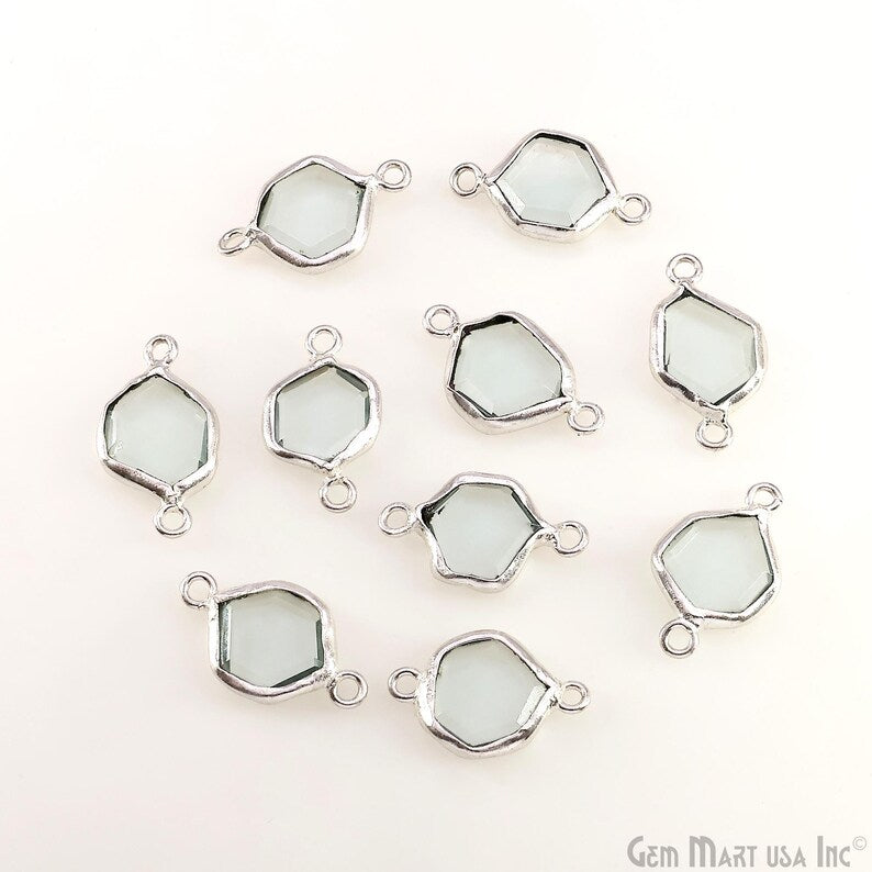 Geometric Flat Gemstone 21x13mm Silver Electroplated Double Bail Connector